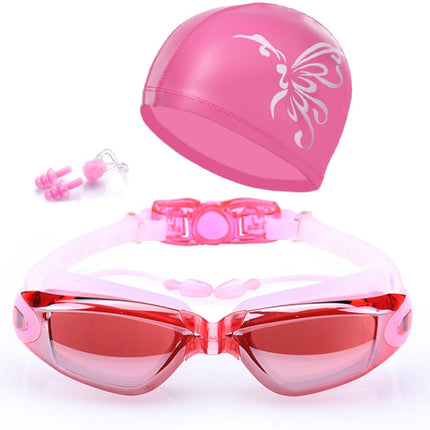 High-definition Waterproof Fogproof Swimming Goggles with Swimming Cap, Swimming Goggles with Cap (Black), Swimming Goggles with Cap (Pink), Swimming Goggles with Cap (Blue)