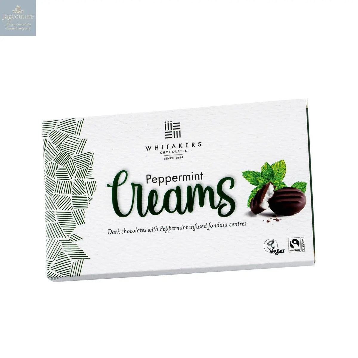 Whitakers dark chocolate covered peppermint fondant creams in carton