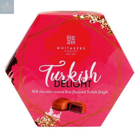 Whitakers milk chocolate covered Turkish delight in hexagon box
