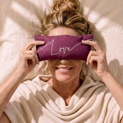 Love Embroidered Linen and Lavender Eye Pillow