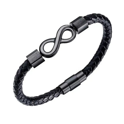 Woven Leather Stainless Steel Infinity Bracelet