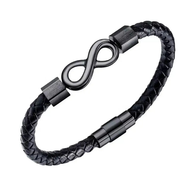 Woven Leather Stainless Steel Infinity Bracelet