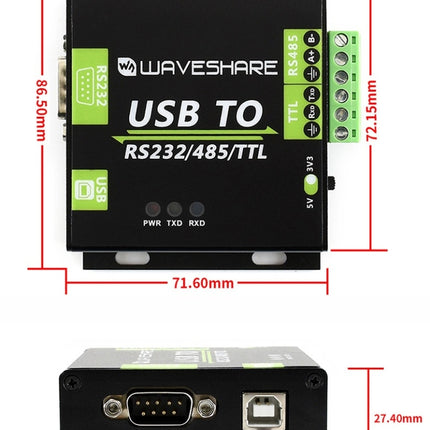 Waveshare USB TO RS232 / RS485 / TTL Industrial Isolated Converter, 15817