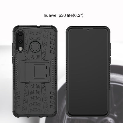 Tire Texture TPU+PC Shockproof Phone Case for Huawei P30 Lite / Nova 4e, with Holder