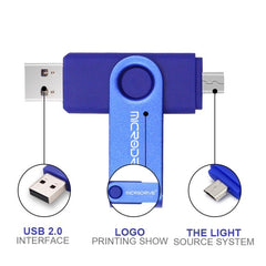MicroDrive 128GB USB 2.0 Phone and Computer Dual-use Rotary OTG Metal U Disk, 128GB