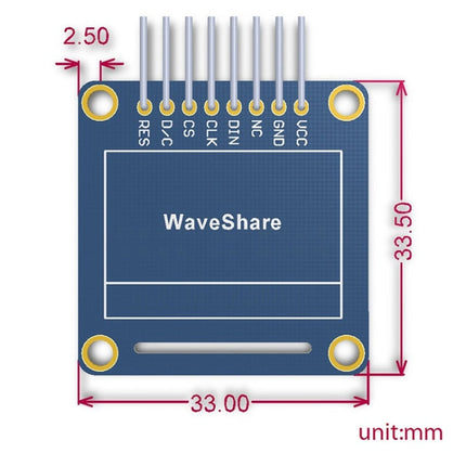 Waveshare 0.96 inch 128*64 OLED (B), SPI/I2C Interfaces, Straight Vertical Pinheader