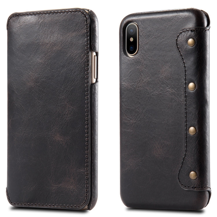 For iPhone X / XS Oil Wax Cowhide Horizontal Flip Leather Case with Card Slots & Wallet, For iPhone X / XS