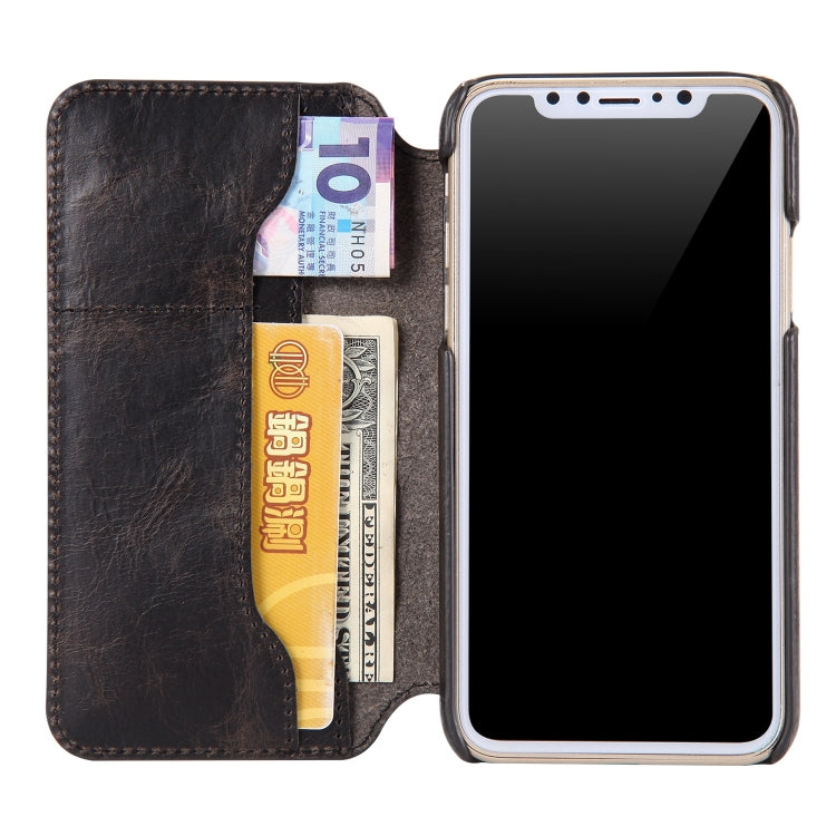 For iPhone X / XS Oil Wax Cowhide Horizontal Flip Leather Case with Card Slots & Wallet, For iPhone X / XS