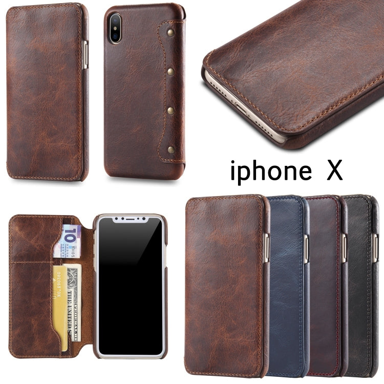 For iPhone X / XS Oil Wax Cowhide Horizontal Flip Leather Case with Card Slots & Wallet, For iPhone X / XS