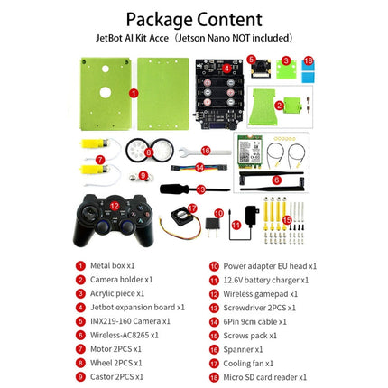 Waveshare JetBot AI Kit Accessories, Add-ons for Jetson Nano to Build JetBot, US Plug, Add-ons for Jetson Nano