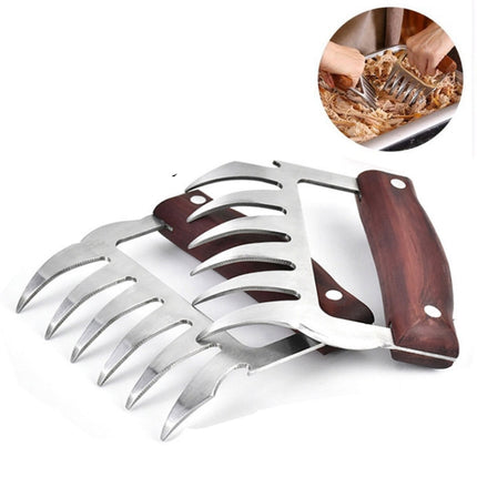 2 PCS Bear Claw Shaped stainless steel Barbecue Fork Chicken Shredded Wooden Handle  Anti-skid Creative Kitchen Fork Claw Meat Claw Splitter with, Meat Claw Splitter(Redwood), Meat Claw Splitter(Wood color)