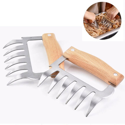2 PCS Bear Claw Shaped stainless steel Barbecue Fork Chicken Shredded Wooden Handle  Anti-skid Creative Kitchen Fork Claw Meat Claw Splitter with, Meat Claw Splitter(Redwood), Meat Claw Splitter(Wood color)