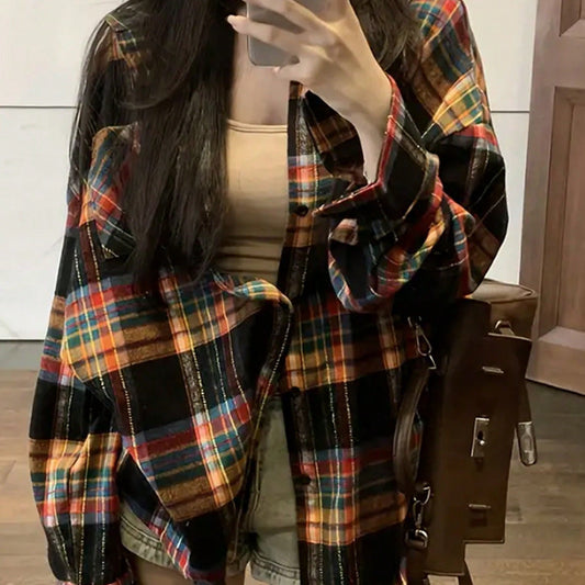 Casual Loose Retro Plaid Shirt For Women
