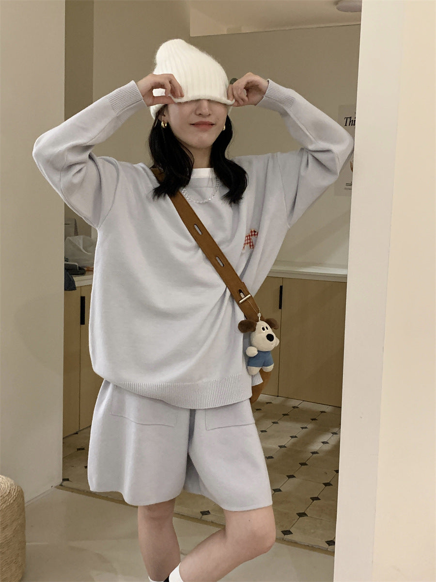 Casual Sports Knitted Sweater Shorts Suit