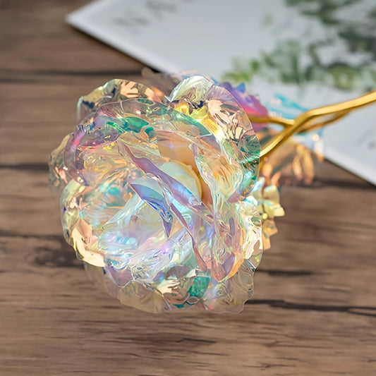 10pcs, Artificial Galaxy Roses, 24k Gold Plated Foil Colorful Rainbow Flowers, Forever Roses With Gradient Color, Ideal For Mother's Day, Valentine's Day, Thanksgiving, Girl's Birthday Party Decor, Plastic Material