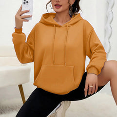 All-matching Loose Drawstring Pocket Sweatshirt Long Sleeve Women