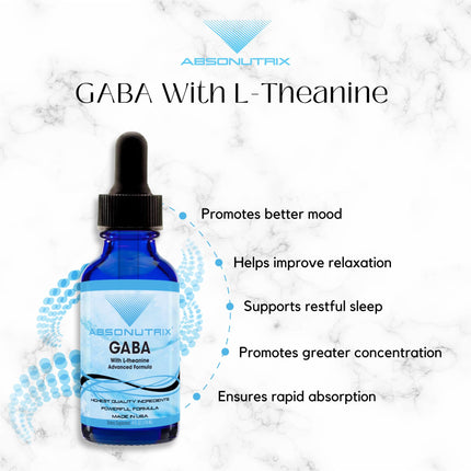 Absonutrix GABA + L-Theanine 290 mg Liquid — 4 oz, 300 Servings, Made in USA