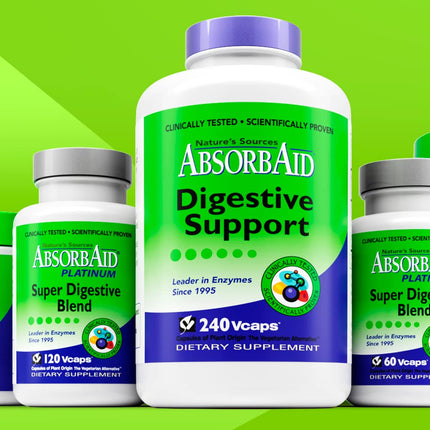 AbsorbAid Digestive Enzymes 240 vCaps, Proven to Increase Vital Nutrient Absorption by up to 71%