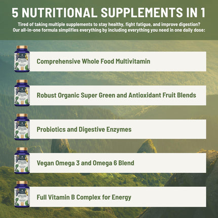 Abundant Earth Whole Food Multivitamin for Women & Men | Vegan, Probiotic & Enzymes | 90 Count