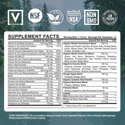 Abundant Earth Whole Food Multivitamin for Women & Men | Vegan, Probiotic & Enzymes | 90 Count