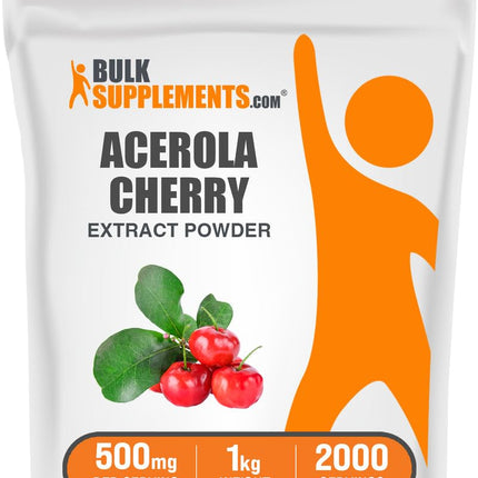 BulkSupplements Acerola Cherry Extract Powder – 500mg per Serving, Natural Vitamin C, Vegan & Gluten Free, 1kg