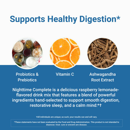 Nighttime Complete by ActivatedYou – Raspberry Lemonade with Ashwagandha, Prebiotics & Probiotics