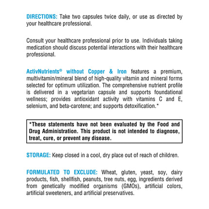 XYMOGEN ActivNutrients Without Copper & Iron – Multivitamin for Men & Women (120 Caps)