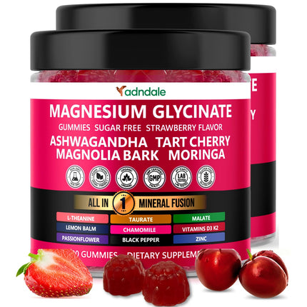Adndale 180ct 15-in-1 Magnesium Glycinate Gummies 400 mg/serving with Ashwagandha, Tart Cherry & More