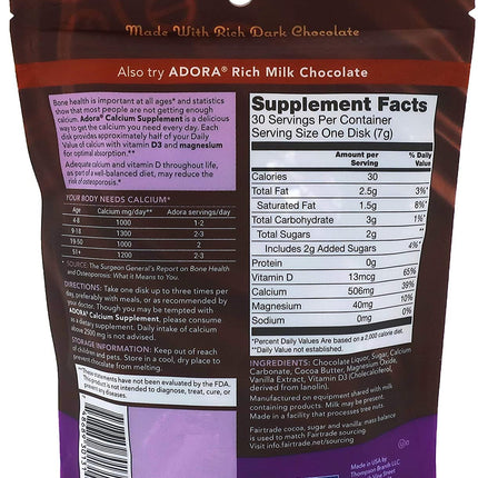 Adora Calcium Supplement Dark Chocolate – 30 ct (Pack of 6)