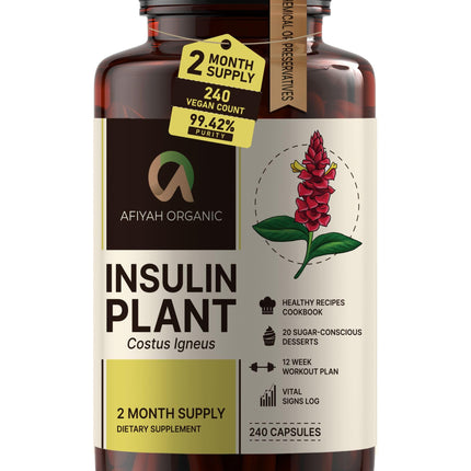 Afiyah Organic Costus Igneus Capsules – Premium Insulin Plant (240 Veggie Capsules)