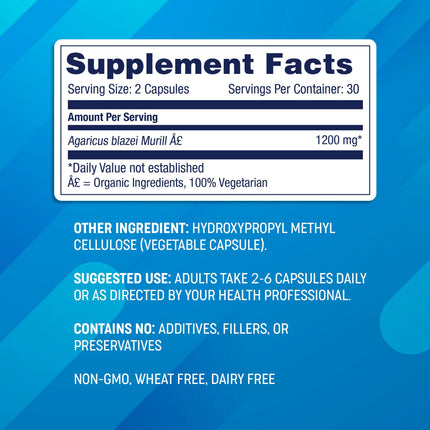 Agaricus Bio 600 mg - USA-Grown Organic ABM Mushroom for Immune Support