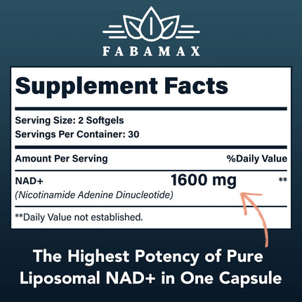 1600 mg Liposomal NAD+ Supplement – 98% Pure NAD+, Superior Absorption, 180 Softgels
