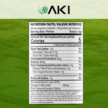 AKI Marine Phytoplankton Powder – Vegan Omega-3 EPA, Plant-Based Protein, 2oz/57g