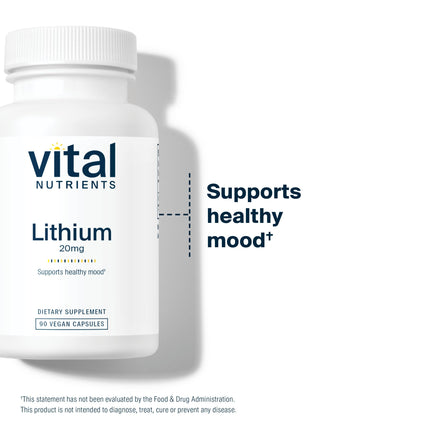 Vital Nutrients Lithium Orotate | Vegan Lithium Supplements for Memory, State of Mind, and Behavioral Health* | 20mg | Gluten, Dairy, Soy Free | 90 Capsules