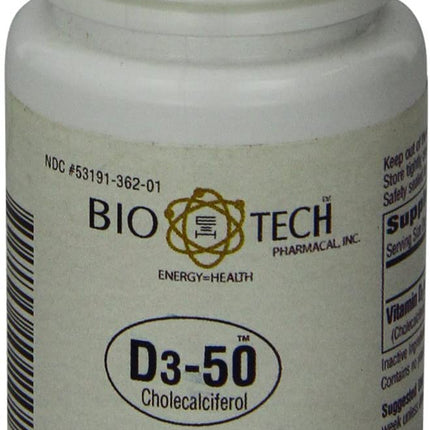 Bio-Tech Pharmacal D3-50 50,000 IU – 100 Caps | Vitamin D3 for Bone, Heart & Immune Health