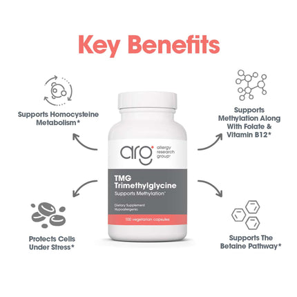 Allergy Research Group TMG Trimethylglycine 750mg – Betaine Anhydrous, 100 Capsules