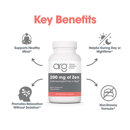 Allergy Research Group Zen: GABA + L-Theanine 200 mg for Calm & Sleep | 120 Veg Capsules