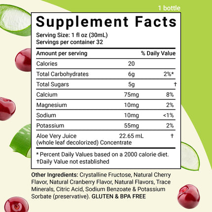 Aloe Life Whole Leaf Aloe Vera Juice Organic Cherry Berry 32 oz (2-Pack)