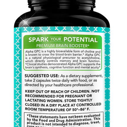 Alpha GPC Choline Supplement 600mg | 180 Veggie Capsules | High-Purity, Bioavailable Nootropic | X Gold Health