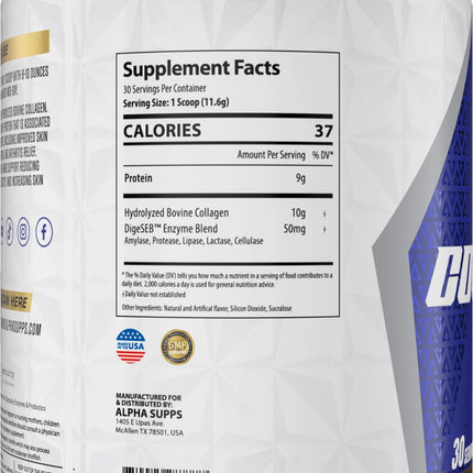 Alpha Supps Premium Hydrolyzed Collagen Powder - Strawberry Lime, 30 Servings