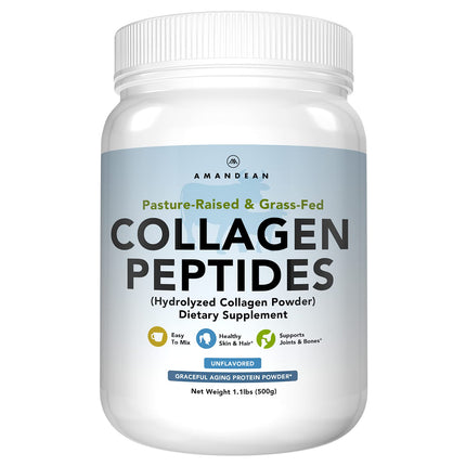 AMANDEAN Collagen Peptides Powder – 17.6oz, Grass-Fed, Unflavored