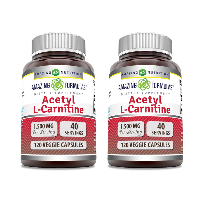 Amazing Formulas Acetyl L-Carnitine HCl 1500 mg Veggie Capsules – Non-GMO, Gluten Free, Made in USA | Vegetarian | Pack of 2 (120 Count)