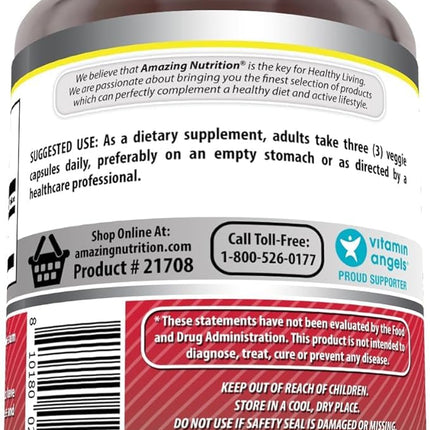 Amazing Formulas Acetyl L-Carnitine HCl 1500 mg Veggie Capsules – Non-GMO, Gluten Free, Made in USA | Vegetarian | Pack of 2 (120 Count)