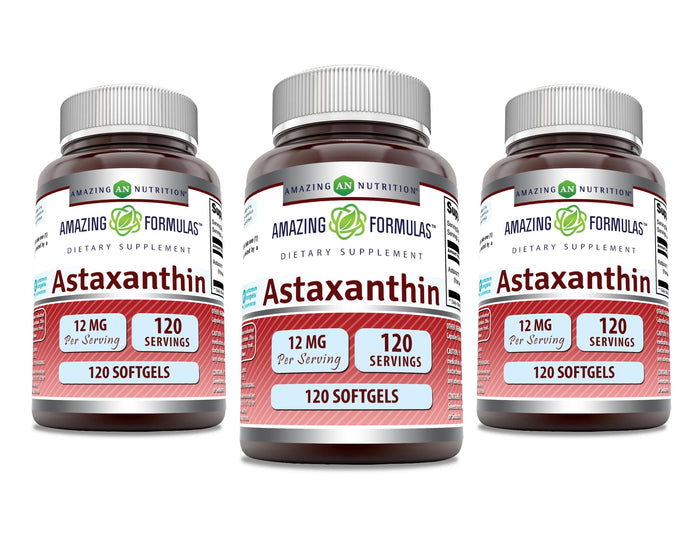 Amazing Formulas Astaxanthin 12mg Softgels - Non-GMO, Gluten Free (120 Count, 3-Pack)