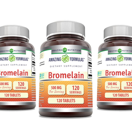 Amazing Formulas Bromelain 500 mg | 120 Count Pack of 3 | Non-GMO, Gluten-Free | Made in USA