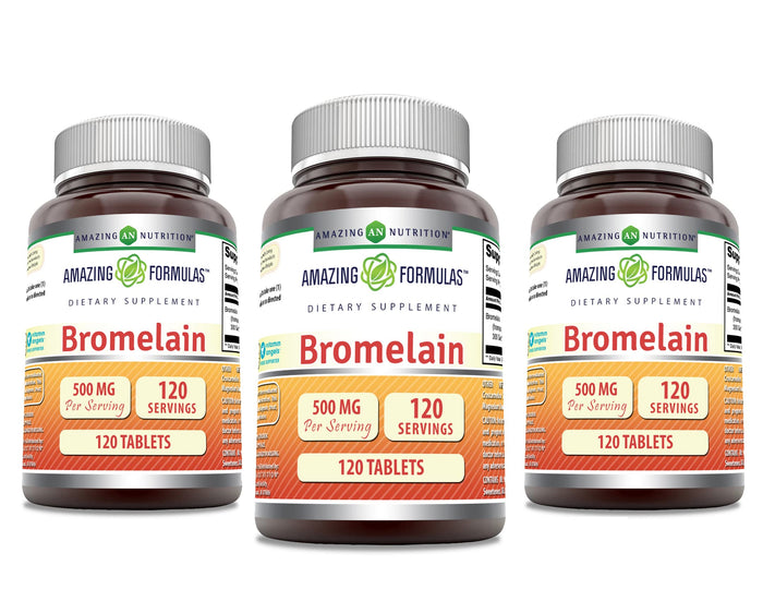 Amazing Formulas Bromelain 500 mg | 120 Count Pack of 3 | Non-GMO, Gluten-Free | Made in USA