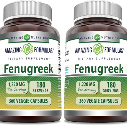 Amazing Formulas Fenugreek Seed Supplement | 610 Mg | 360 Veggie Capsules | Non-GMO | Gluten Free | Made in USA (Pack of 2)