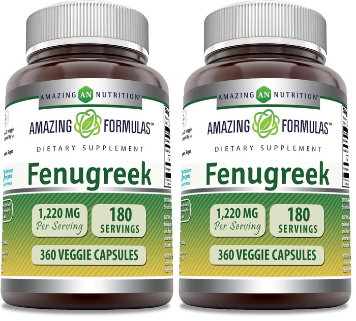 Amazing Formulas Fenugreek Seed Supplement | 610 Mg | 360 Veggie Capsules | Non-GMO | Gluten Free | Made in USA (Pack of 2)