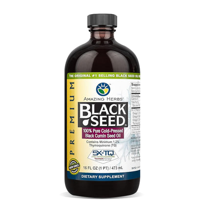 Amazing Herbs Premium Black Seed Oil – Cold-Pressed Nigella Sativa for Digestive Health, Immune Support, Brain Function, and Joint Mobility | 16 Fl Oz