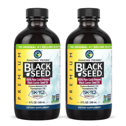 Amazing Herbs Premium Black Seed Oil - Gluten Free, Non-GMO, Cold Pressed Nigella Sativa - Digestive Health, Immune Support, Brain Function - Pack of 2 (4 Fl Oz Each)